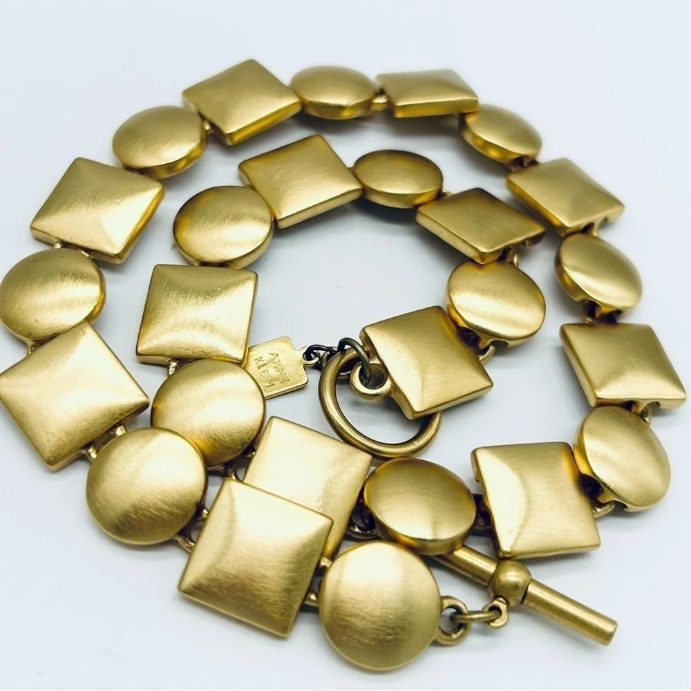 Anne Klein Vintage Brushed Gold Square Circle Link Necklace